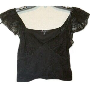 Mixed Threads Y2K Crop Top Black Lace Milkmaid Off The Shoulder Women's S